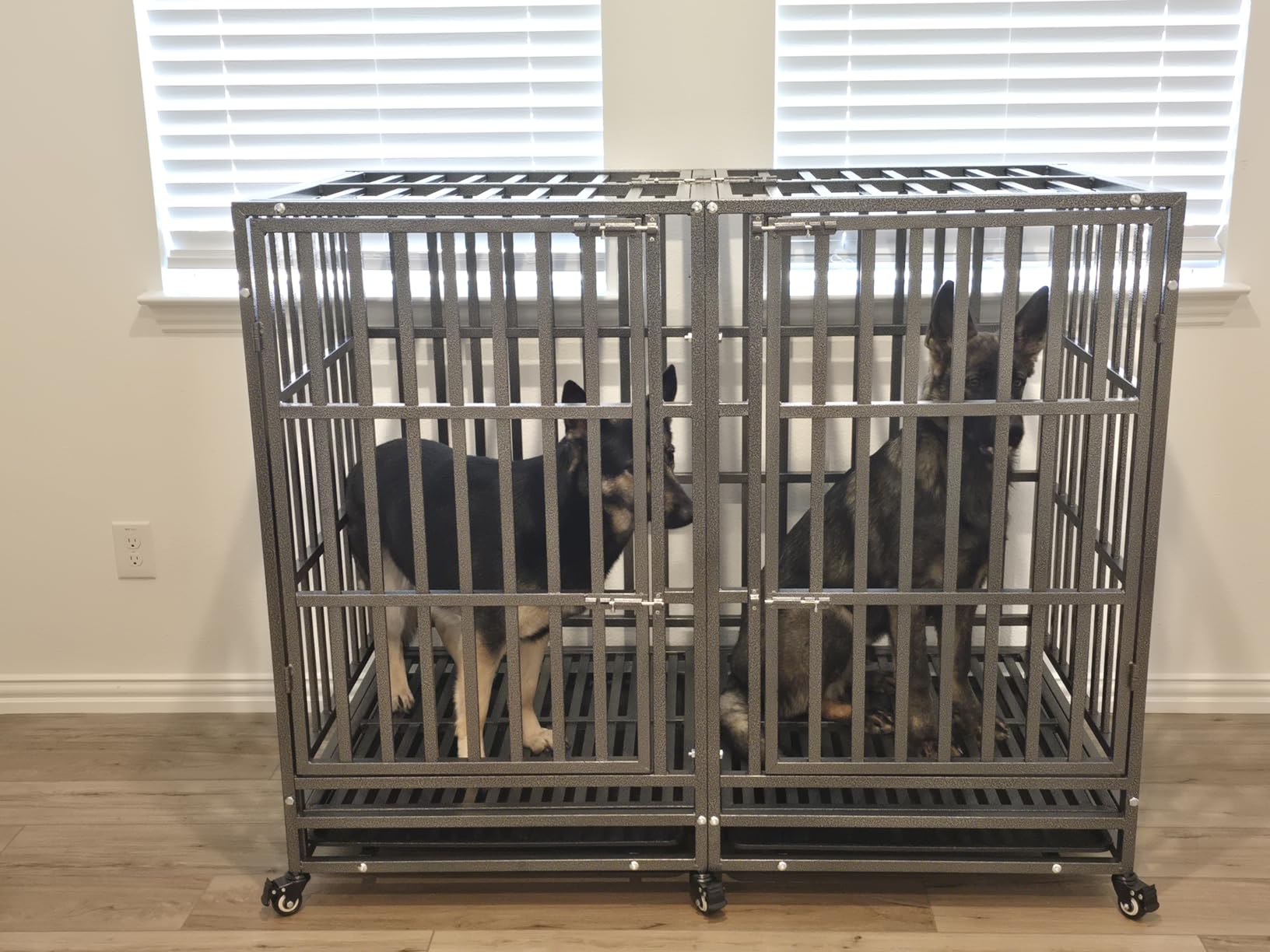 48 Inch Heavy Duty Dog Crate Kennel with Wheels, High Anxiety Indestructible Dog Crates for Large Dogs, XL XXL Extra Large Dog Crate with Removable Plastic Tray, Two Locks (Black, Square) customer photo 2
