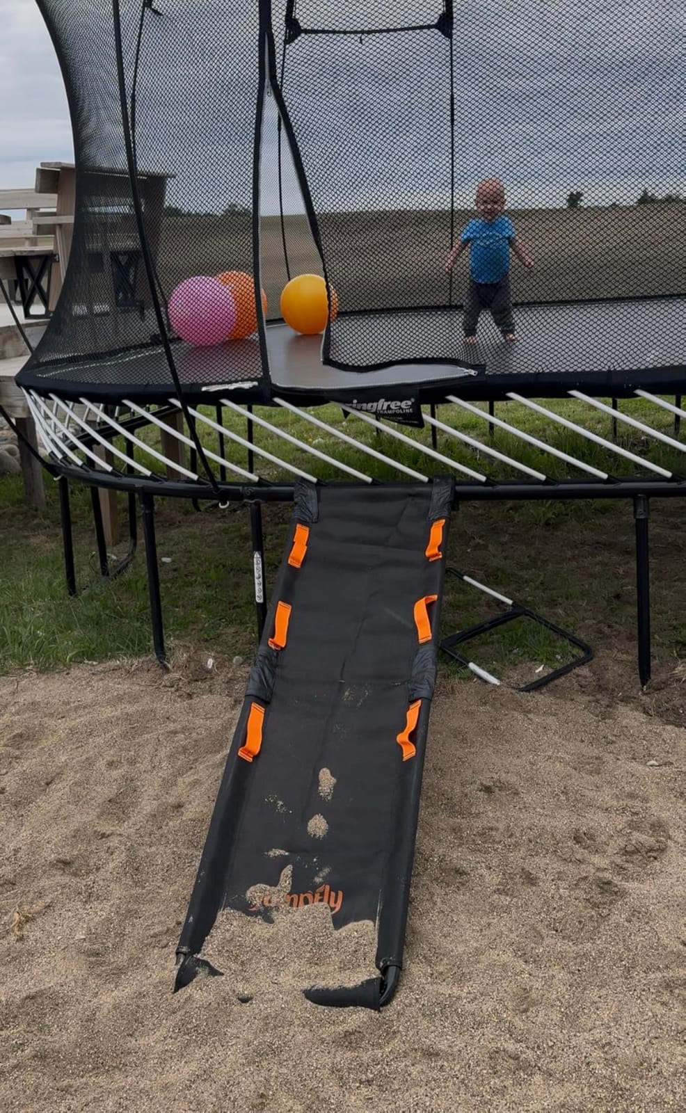 jumpfly Trampoline Slide Ladder Universal Trampoline Ladder with Handles Strong Tear Resistant Fabric Trampoline Accessories for Kids Toddler Climb Up & Slide Down, Orange customer photo 1