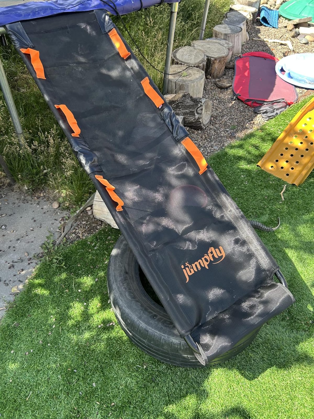 jumpfly Trampoline Slide Ladder Universal Trampoline Ladder with Handles Strong Tear Resistant Fabric Trampoline Accessories for Kids Toddler Climb Up & Slide Down, Orange customer photo 2