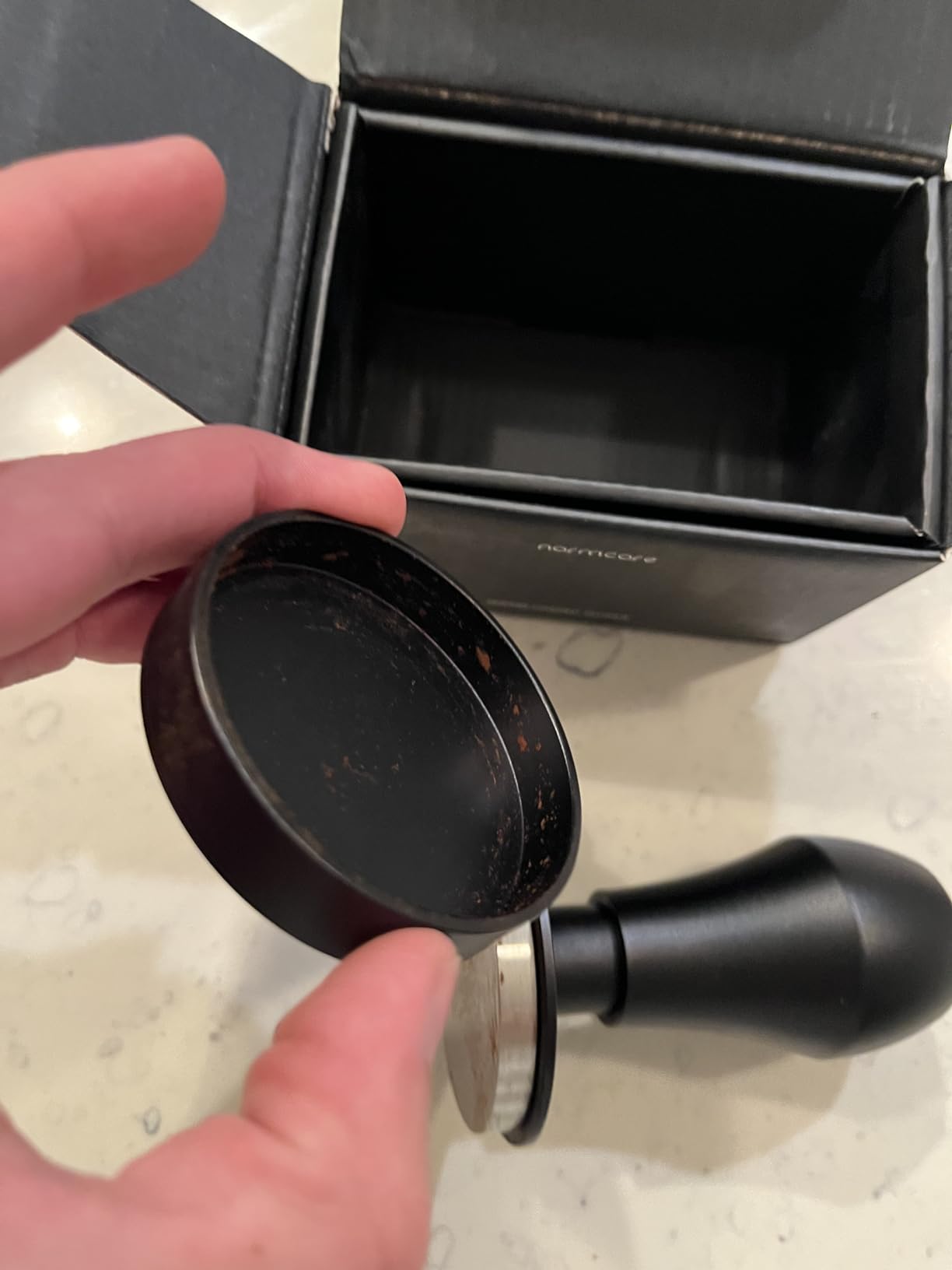 Normcore 58mm Coffee Tamper - V4 Spring-loaded Tamper with Stainless Steel Flat Base - 15lb / 25lb / 30lbs Replacement Springs - Anodized Aluminum Handle and Stand - Fits 58mm Standard Baskets customer photo 1