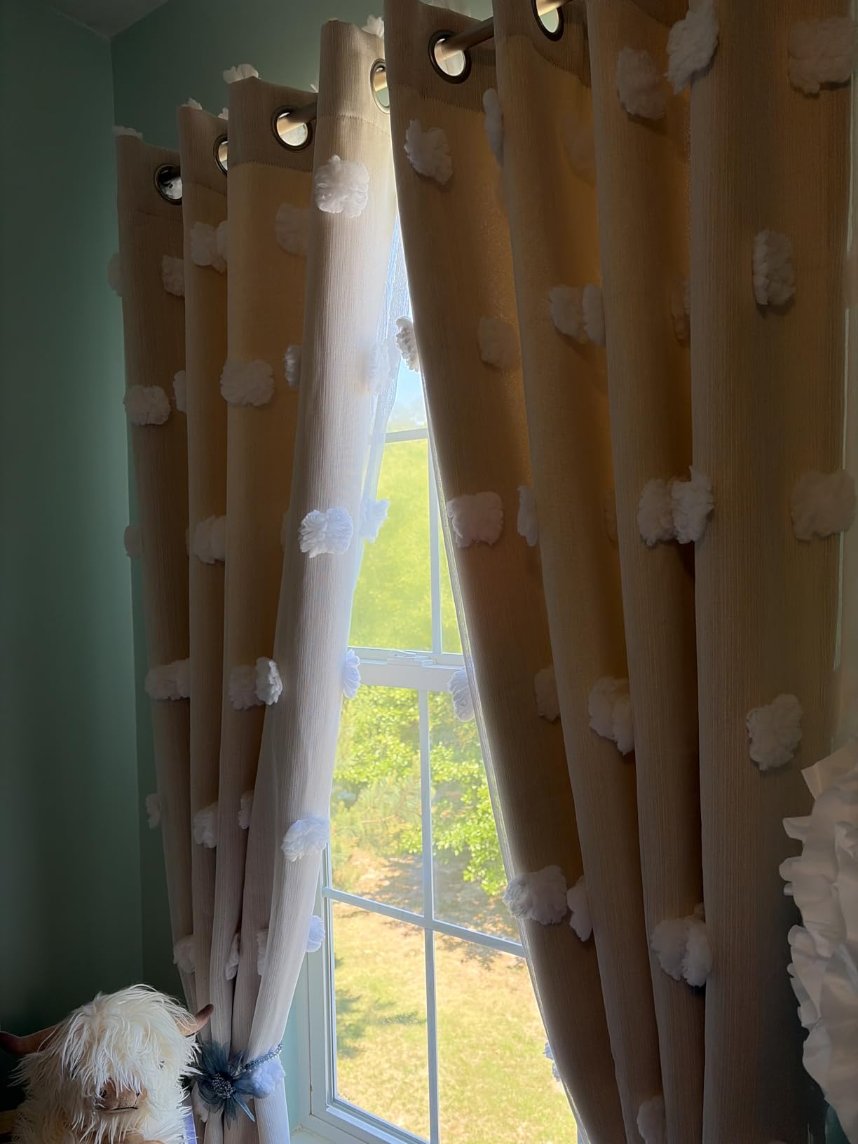 MYSKY HOME Pink Curtains for Girls Bedroom 84 Inches Long Blackout Nursery Curtains Double Layer Pom Pom Sheer Overlay Kids Toddler Room Decor Grommet Privacy Room Darkening Window Drapes 52 x 84 Inch customer photo 1