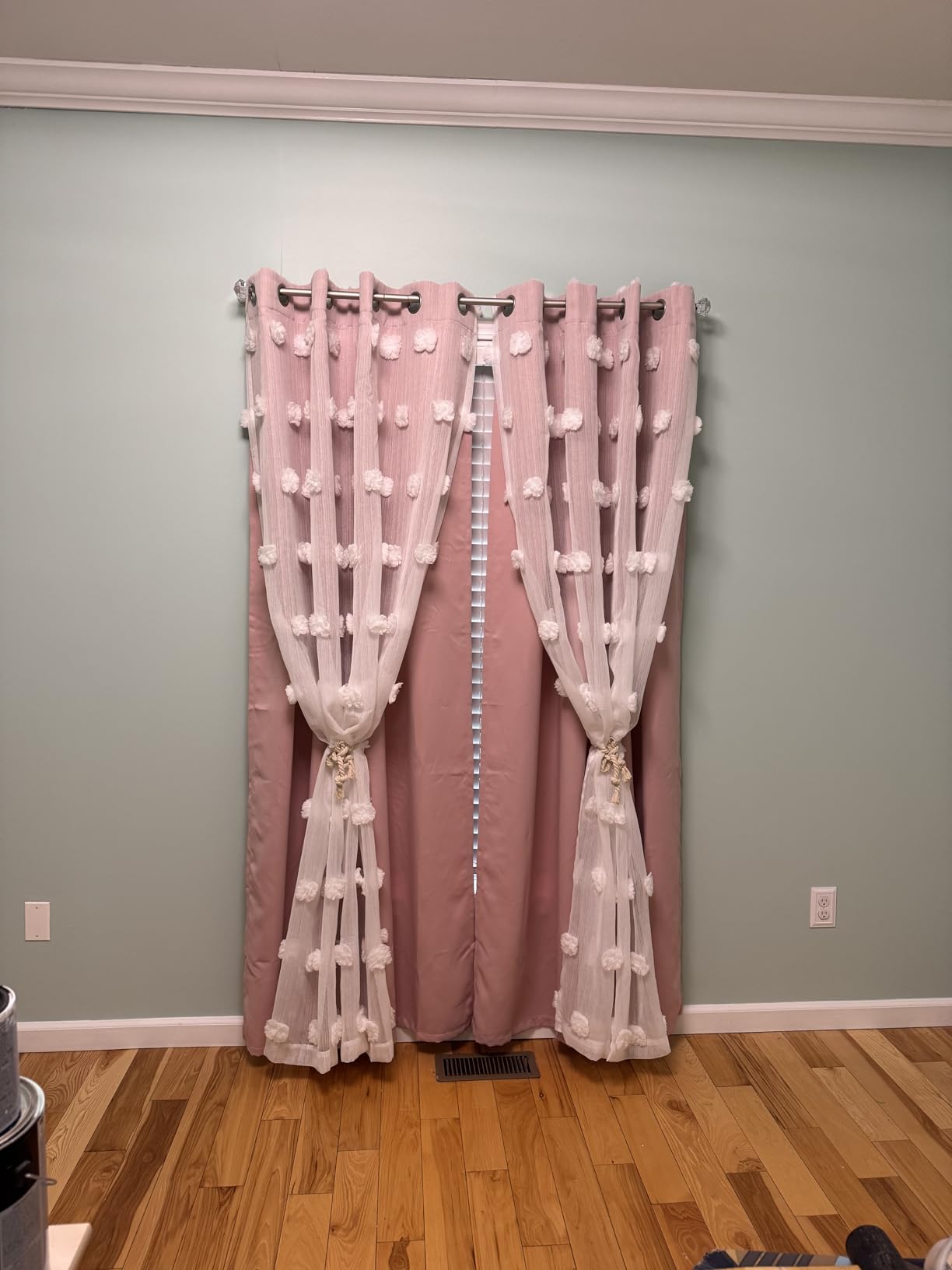 MYSKY HOME Pink Curtains for Girls Bedroom 84 Inches Long Blackout Nursery Curtains Double Layer Pom Pom Sheer Overlay Kids Toddler Room Decor Grommet Privacy Room Darkening Window Drapes 52 x 84 Inch customer photo 2