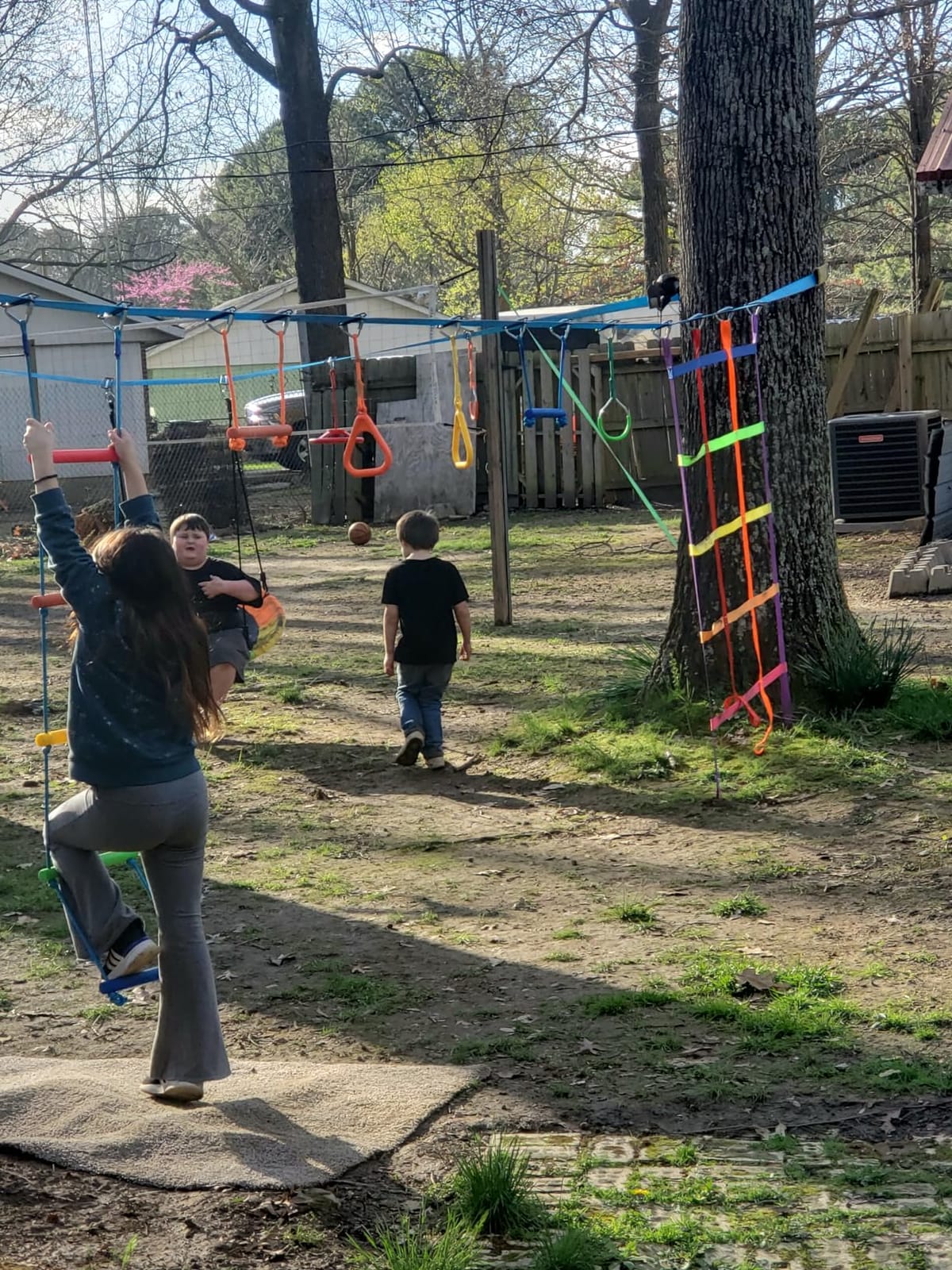 Hapfan 50 ft Ninja Warrior Obstacle Course Swing Set for Kids Outside customer photo 2