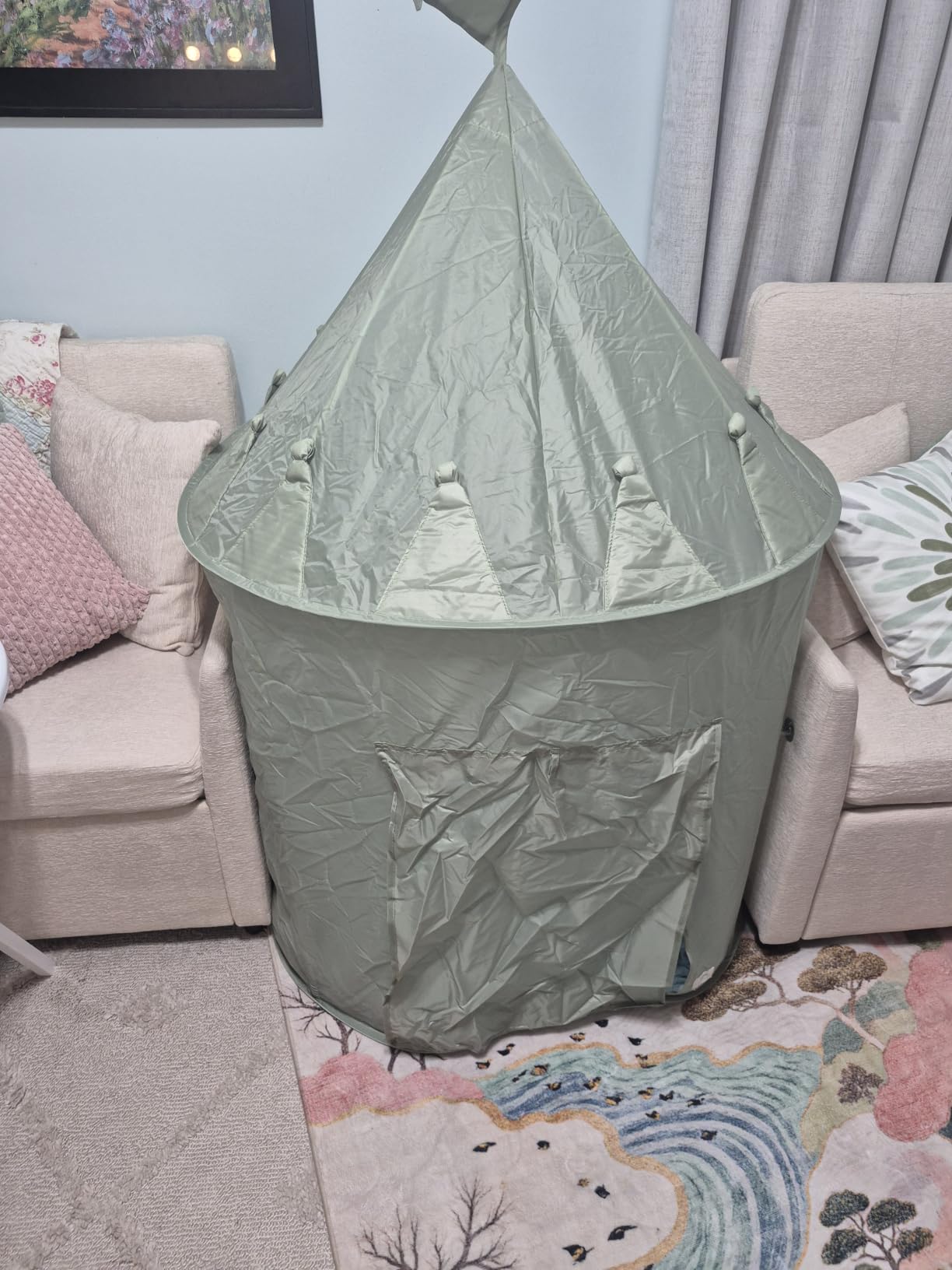 3 Sprouts Kids Play Tent for Ages 3 to 10 - Spacious Indoor Toddler Tent with Recycled Eco-Friendly Fabric - Modern Playhouse Design that Complements Your Home Decor - Gingham Beige customer photo 2