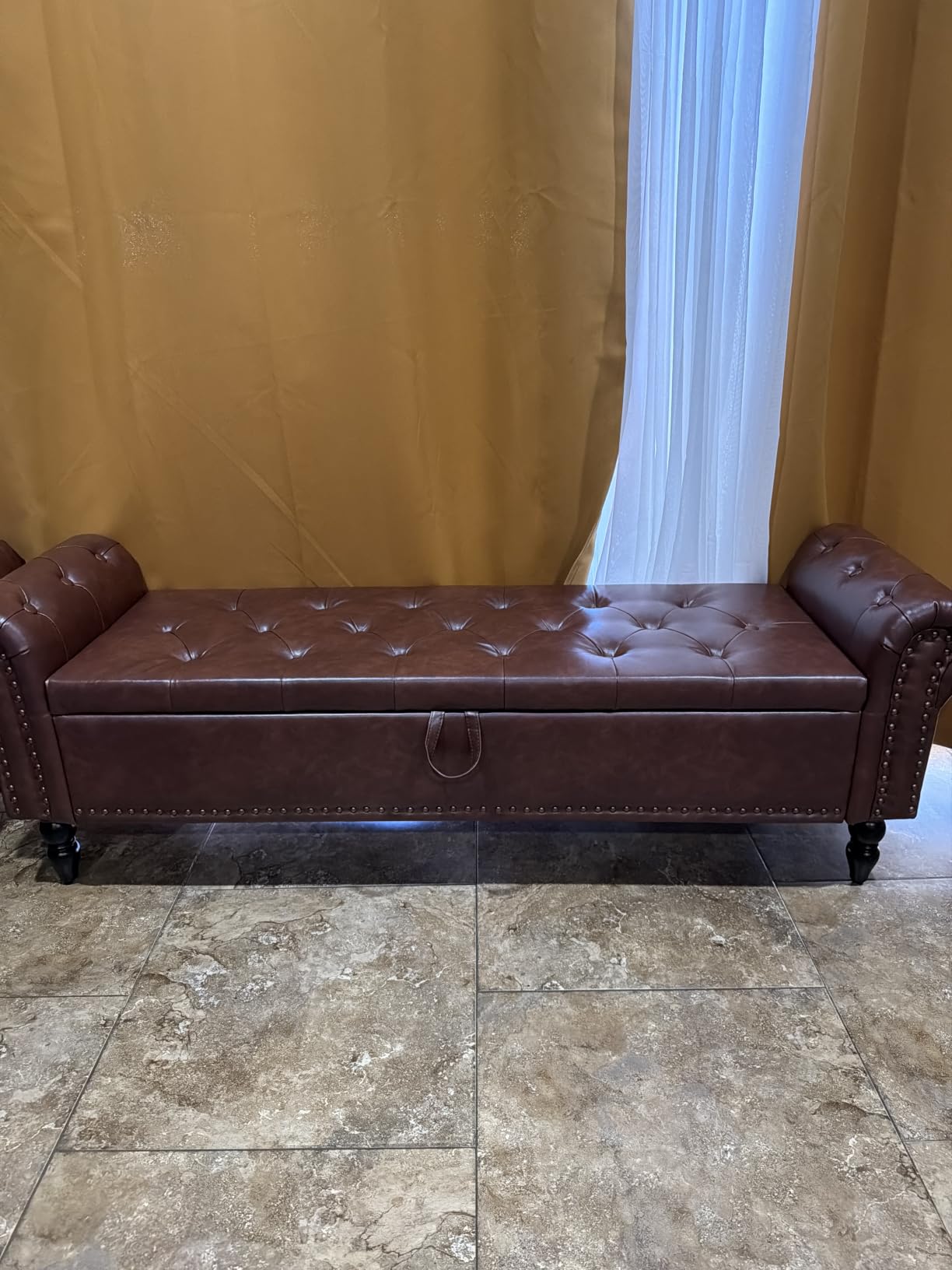 Furniliving 51” Storage Benches, End of Bed Bench with Button-Tufted Large Upholstered Storage Ottoman Linen Window Bench with Storage Shoe Cabinet Bench, for Bedroom, Entryway, Closet, Beige customer photo 1