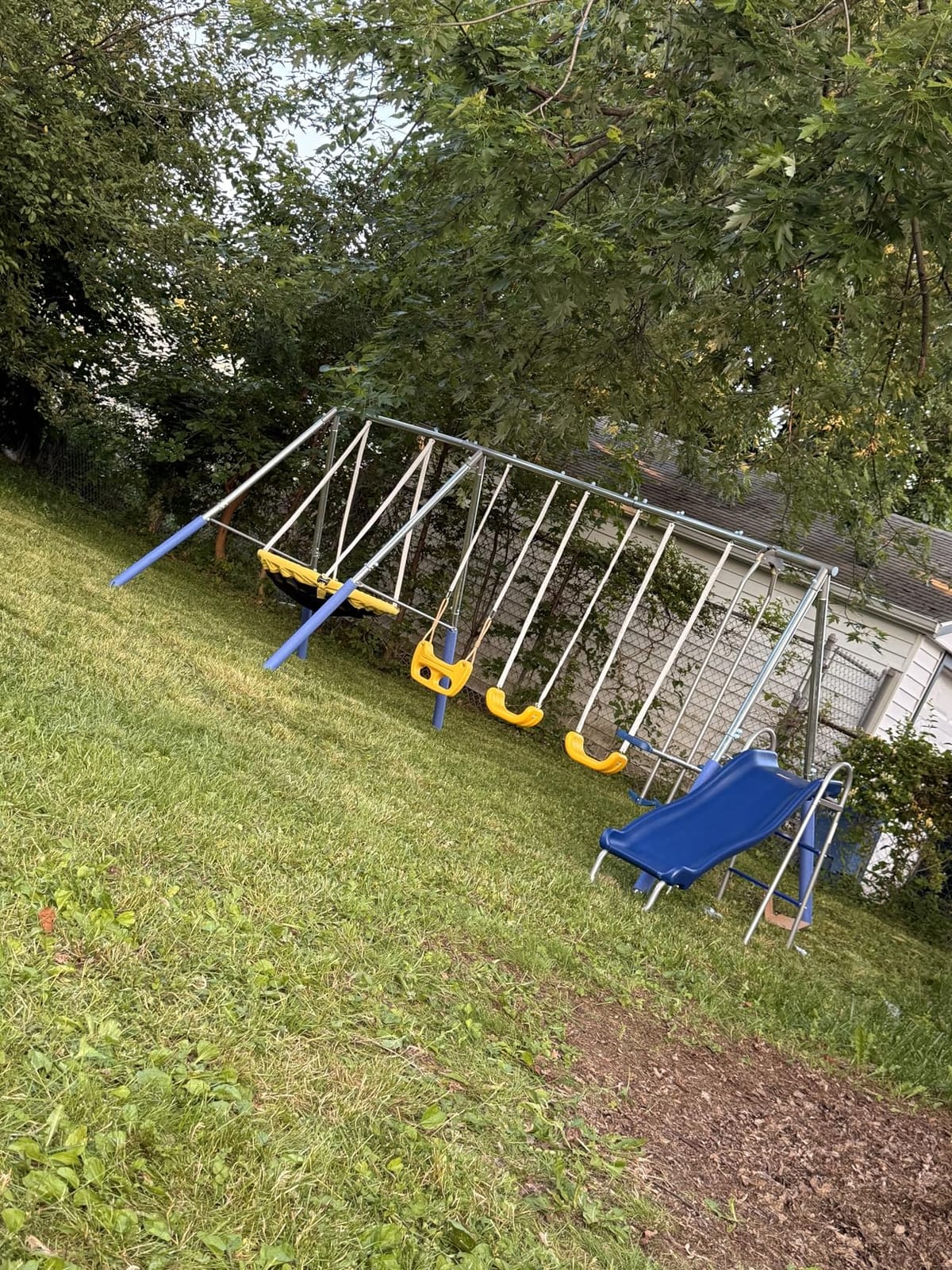 Sportspower 800lbs ‘Swing & Play’ Metal Swing Set for Backyard & Outdoors, 2 Swings & Standing Swing, 2-Person Glider, 2-Person Saucer, 5ft Slide, Bonus Anchors, 6-YR WRTY, 6.1' Tall customer photo 1