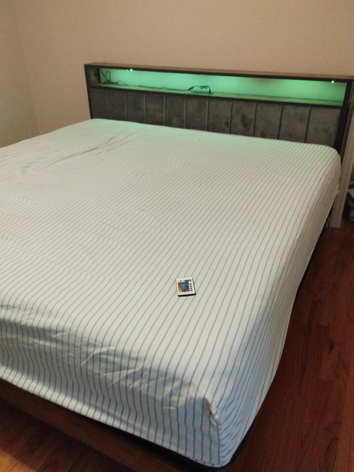 OLEVS King Bed Frame with Headboard, Metal Platform Bed King Size with 2-Tier Storage, LED Light & Charging Station Type C, No Box Spring Needed, Easy Assembly customer photo 1