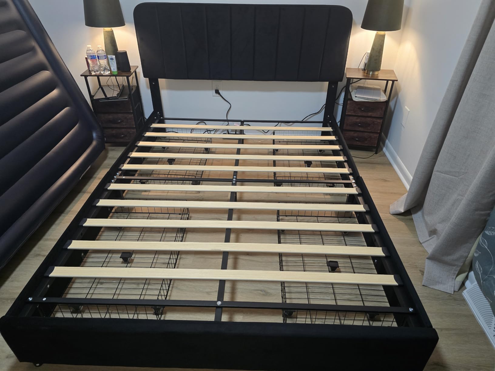 VECELO King Size Upholstered Bed Frame with 4 Drawers and Headboard, Velvet Platform Storage Bedframe, Wooden Slats Support, No Box Spring Needed,Bone Beige customer photo 2