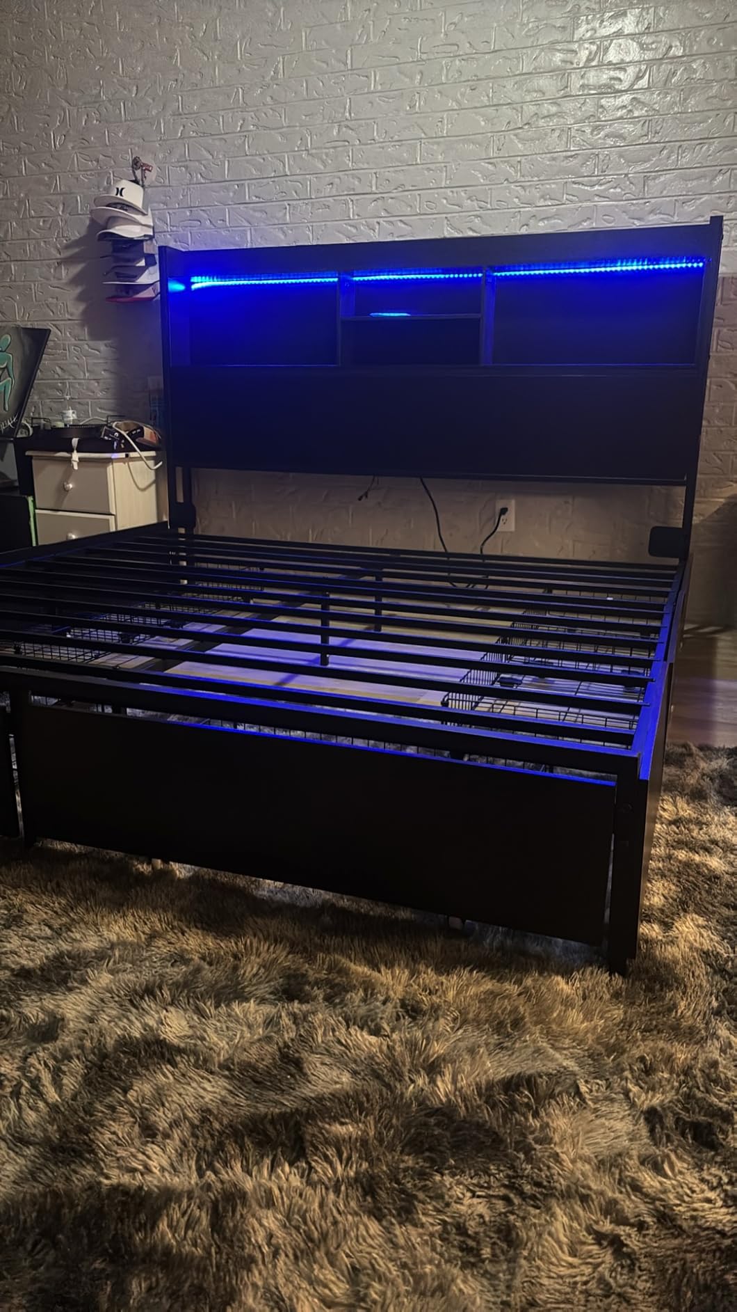 LARMACE Queen Size Bed Frame with 6 Storage Drawers and Headboard Wooden Platform Bed Frame with LED Lights and Charging Station Easy Assembly/No Box Spring Needed/Black customer photo 2