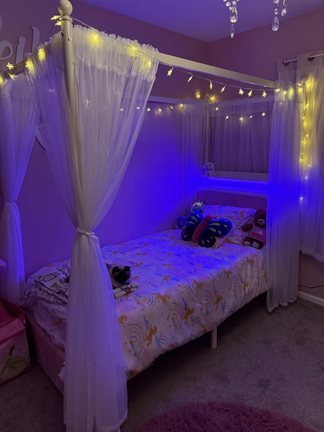 HIFIT Queen Size LED Canopy Bed Frame with Storage & Charging Station,Beige customer photo 2
