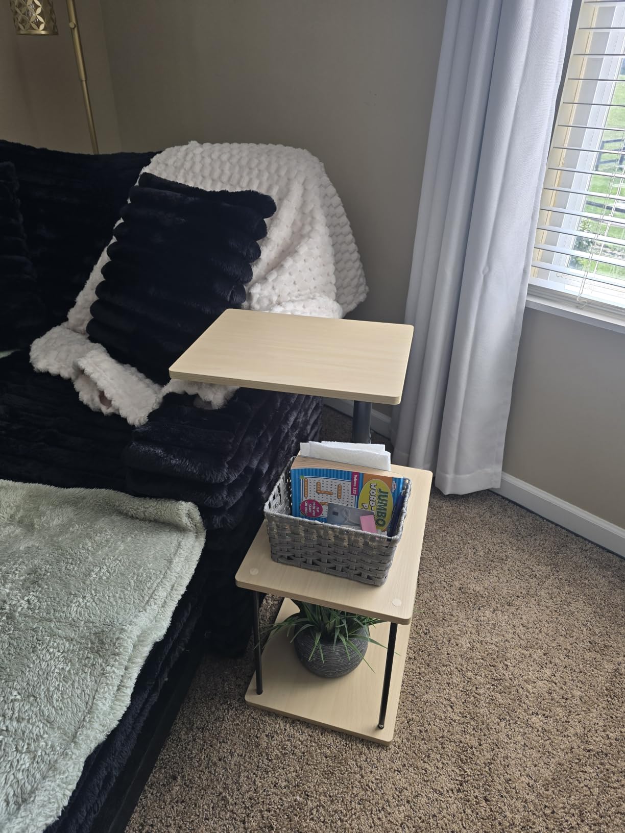 Faesun Swivel Side Table for Couch Arm, Adjustable C End Table for Recliner or Bed, Tv Trays with Storage Shelf for Small Spaces Small Nightstand Table for Living Room, Bedroom customer photo 1