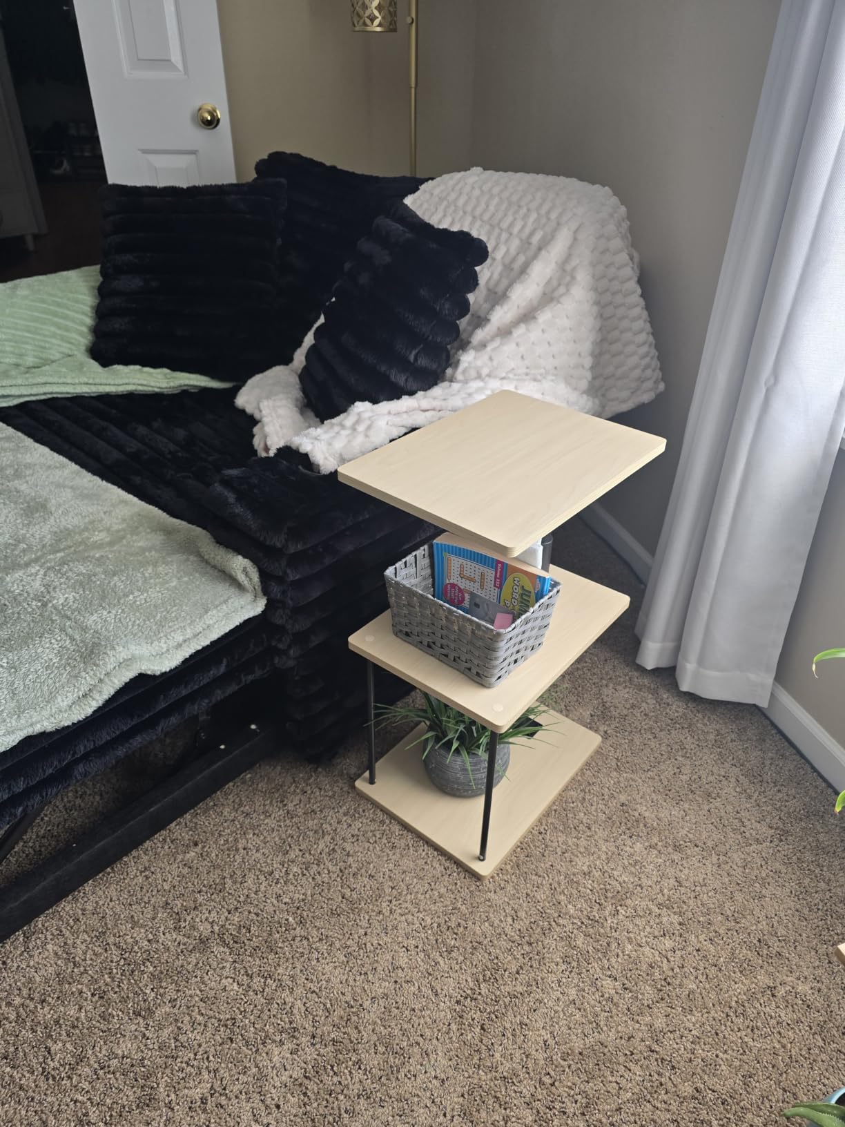 Faesun Swivel Side Table for Couch Arm, Adjustable C End Table for Recliner or Bed, Tv Trays with Storage Shelf for Small Spaces Small Nightstand Table for Living Room, Bedroom customer photo 2