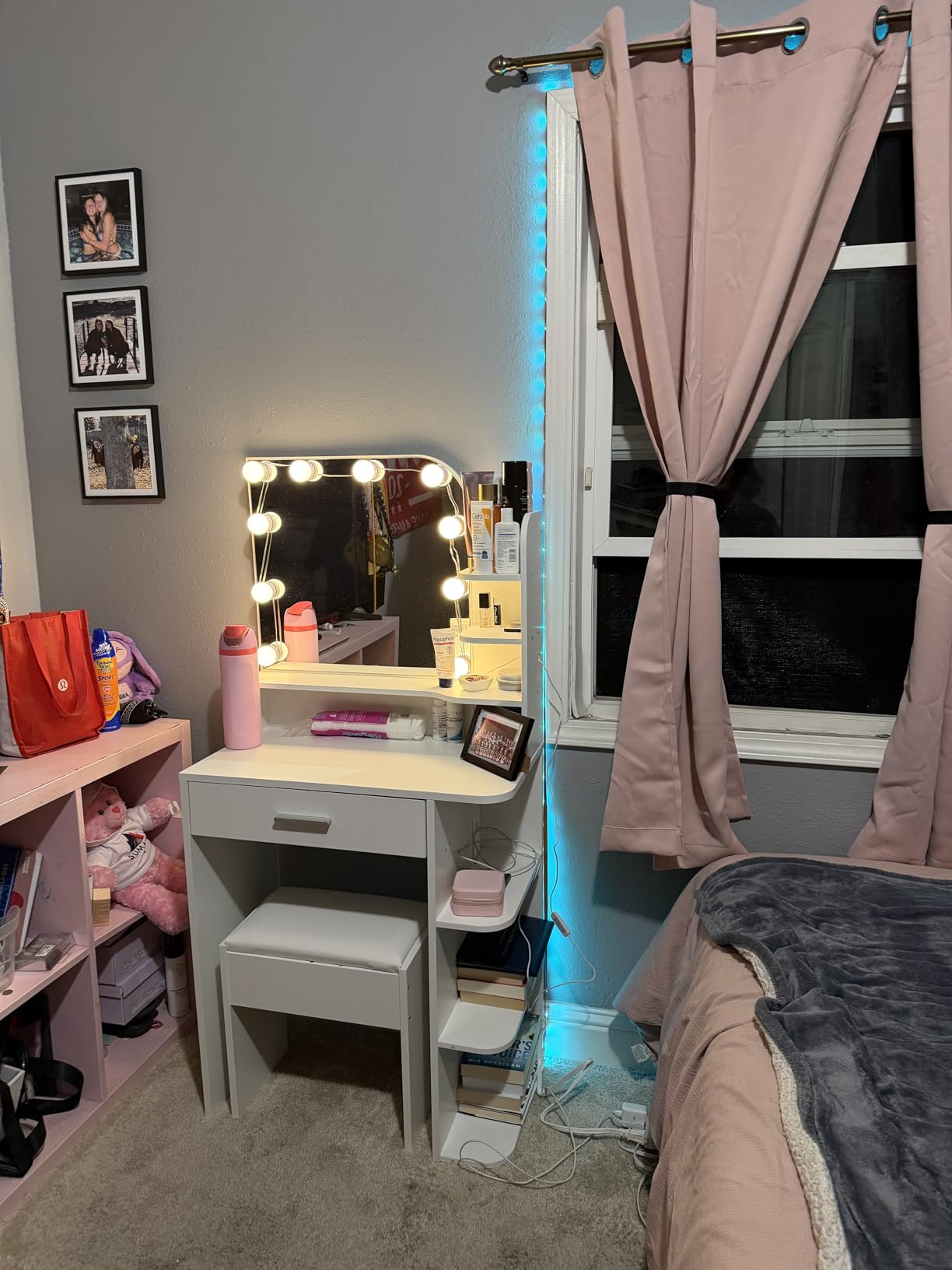 wanan Small Vanity, Set with Chair, Big Mirror & Lights, for Girls, White customer photo 2