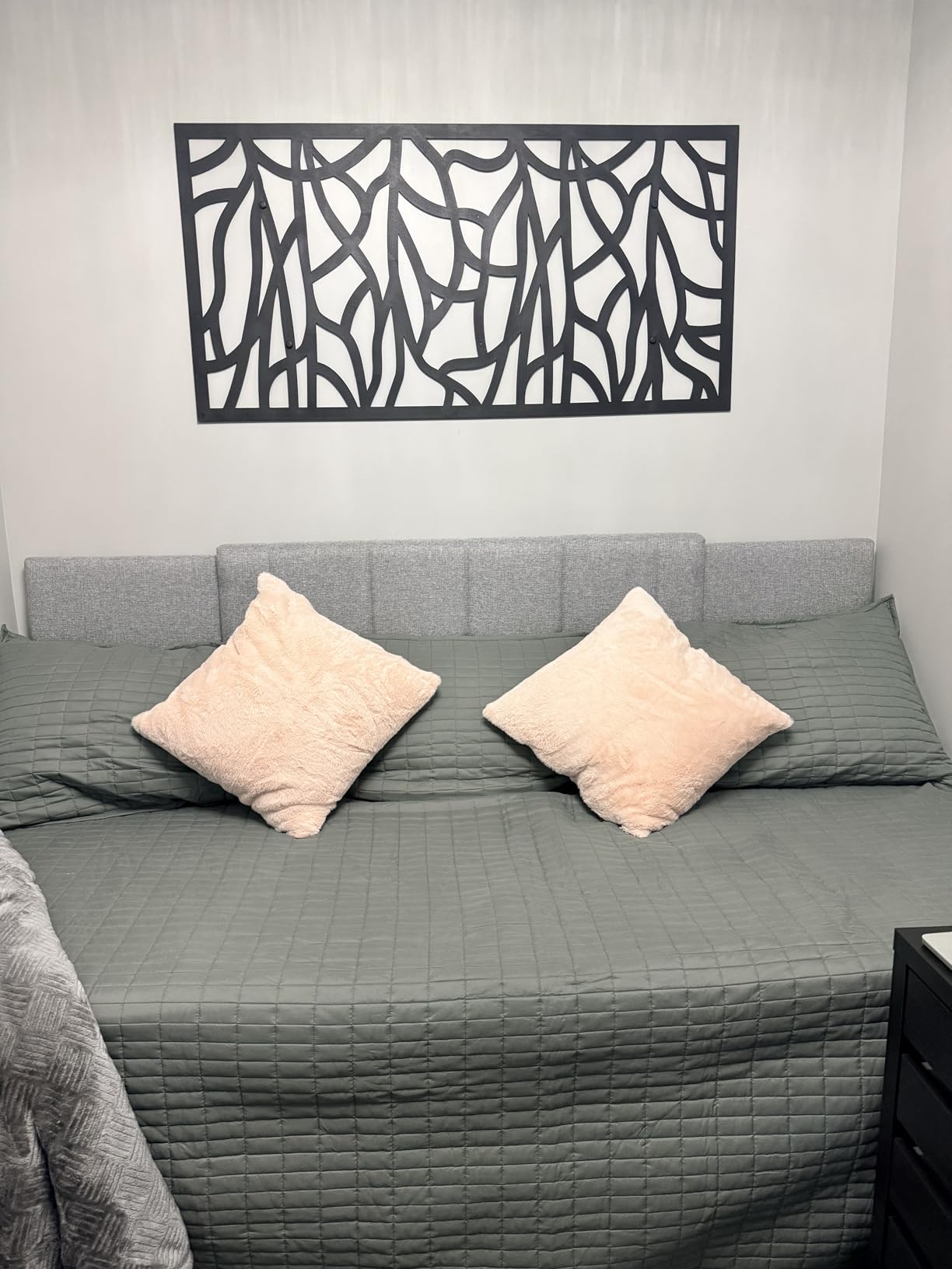 Upholstered Headboard Full/Queen/King Size,Adjustable Height & Width, Beige customer photo 2