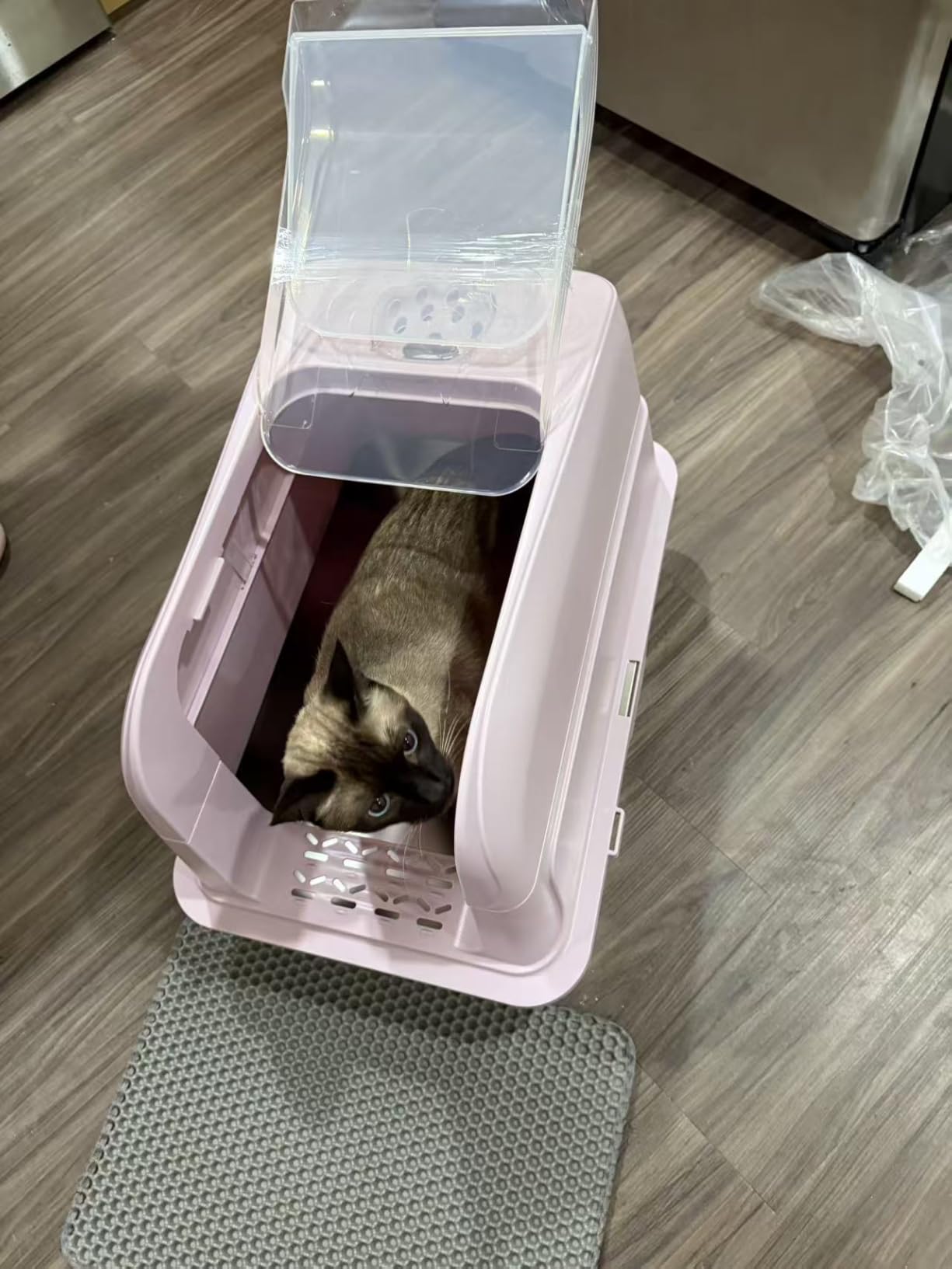 Stainless Steel Litter Box with Lid, XL Enclosed Cat Litter Box for Big Cats, Easy to Clean High Sided Metal Kitty, Front & Top Entry, Scoop, Mat& Foot Pedal - Grey customer photo 2