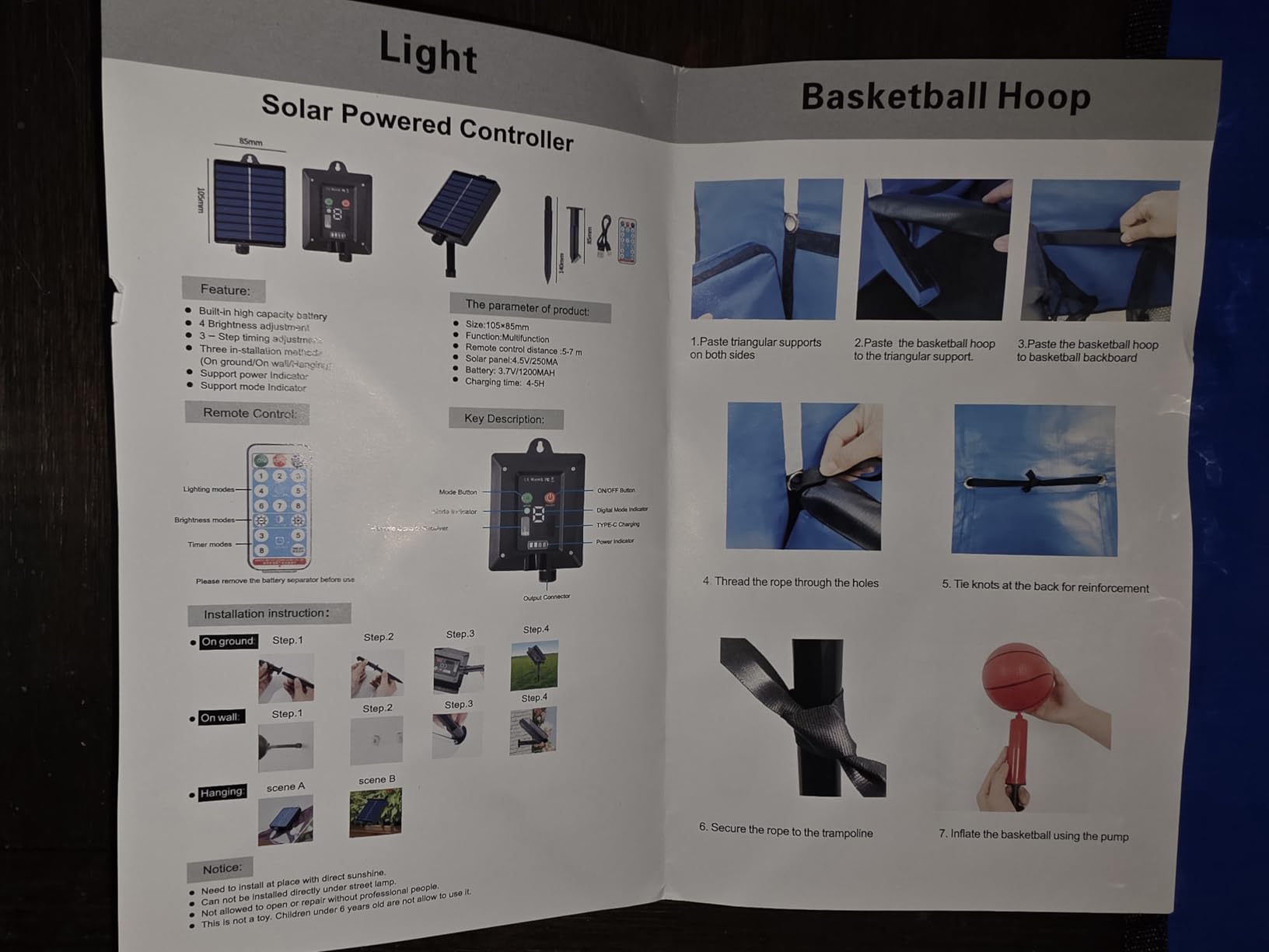 3-in-1 Trampoline Accessories Kit: 360°Rotating Water Sprinkler, 50FT Solar-Powered LED Lights & Kids Basketball Hoop with 3 Mini Balls / 8 Light Modes, Universal Fit for 8-16ft Trampolines customer photo 2