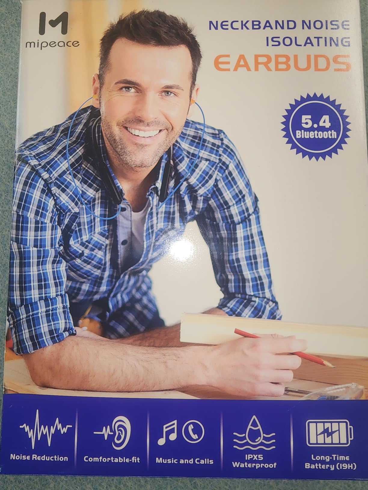 MIPEACE Bluetooth Earplug Headphones, Neckband Wireless Earbuds earplugs-29db Noise Reduction isolating in-Ear earplug Earphones and Controls,IPX6 sweatproof,20+Hour Battery(Blue Orange) customer photo 2