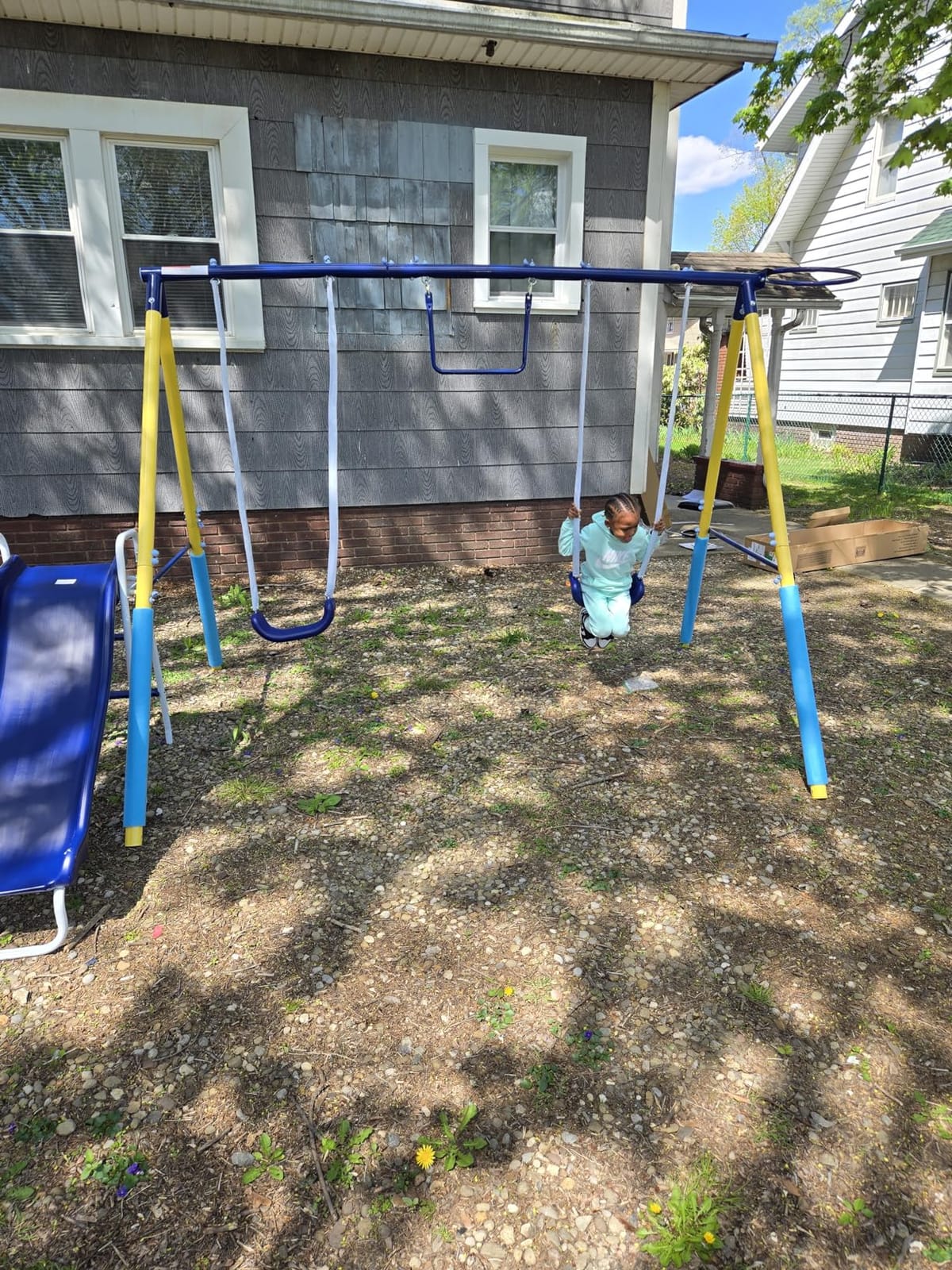 Backyard Swing Set for Kids, Saucer & Belt Swing, Metal A Frame customer photo 2